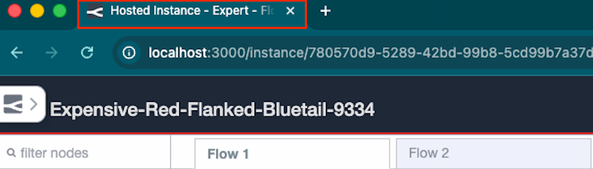 Browser tab showing the old generic title "Hosted Instance - Expert - FlowFuse"